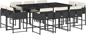 vidaXL 11 részes fekete polyrattan kerti étkezőgarnitúra párnákkal