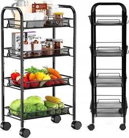 Mobil Konyhai Polc Fürdőszobai Gurulós Asztal Fém Babakocsi 4 Polc