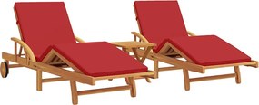 vidaXL Napozó párnával 3 pcs Piros 40 x 40 x 40cm Tömör akácfa