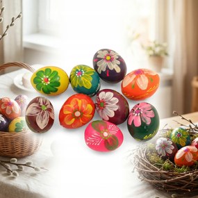 Fa Húsvéti Tojás Kicsi 3x2cm kézzel díszített Festett húsvéti 10db