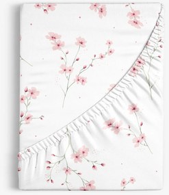 Goldea pamut körgumis lepedő - cseresznyevirágok 140 x 200 cm