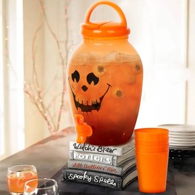 Halloweeni mosolygós tök italadagoló csappal, műanyag pohárszettel 4,4 l