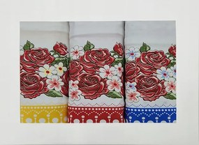 3 darabos pamut konyhai törölköző szett Rózsák