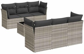 7 részes világosszürke polyrattan kerti ülőgarnitúra párnákkal