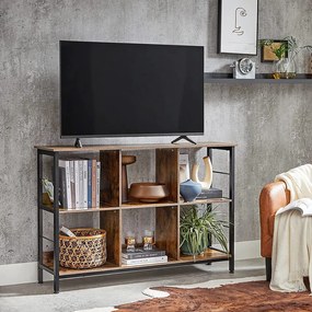 TV állvány 6 rekesszel, tárolópolc 120 x 80 x 33 cm, barna fekete