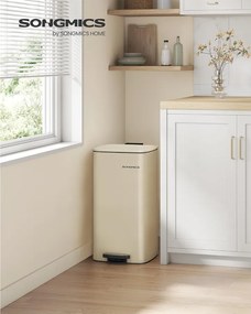 Konyhai szemetes, 30 literes, pedálos kuka, acél, 28,5 x 28,3 x 49,5 cm, homokbézs