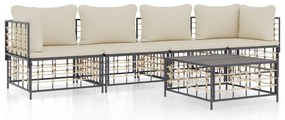 5 részes antracitszürke polyrattan kerti ülőgarnitúra párnákkal