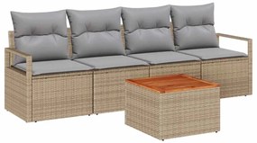 vidaXL Kerti Kanapé Szett párnával 5 pcs Bézs polirattan