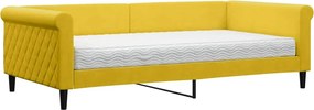vidaXL sárga bársony kanapéágy matraccal 100 x 200 cm