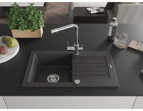 Mexen Pablo, gránit mosogató 752x436x161 mm, 1 kamrás és Duero króm csaptelep, fekete foltos, 6510-76-671600-00