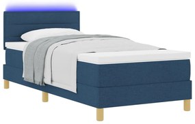 Box Spring Ágy Matrával &amp; LED Kék 90x190 cm Szövet