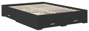 vidaXL Ágykeret fejtámlával fiókkal Fekete 150 x 200 cm Faanyag