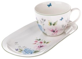 Flower Garden porcelán bögre tálcával, 445 ml