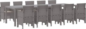 vidaXL Kert étkező szett párnával 11 pcs Világosszürke Poli rattan