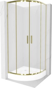 Mexen Rio, szögletes zuhanykabin 90(ajtó)x90(ajtó)x190 cm, 5mm matt üveg, arany profil + fehér RIO zuhanytálca, 863-090-090-50-30-4710