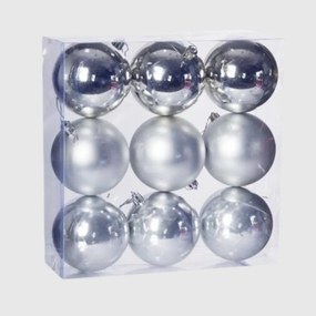 Ezüst műanyag karácsonyi gömb szett 9x8cm