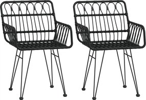 vidaXL 2 db fekete PE rattan karfás kerti szék 56 x 64 x 80 cm