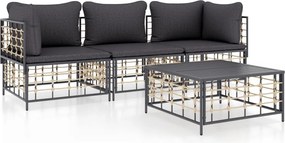 vidaXL 4 részes antracitszürke polyrattan kerti ülőgarnitúra párnákkal