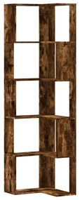 5 szintes füstös tölgy szerelt fa sarok könyvespolc 50x50x179cm