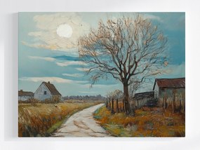 Vászonkép Canvas Tájkép Falu Házak Fa Út Nap Mezők 80x60