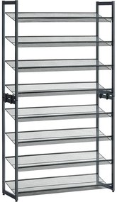 Cipőtartó polc 2x4 szintes fém háló polcokkal, szürke 92x30x163cm