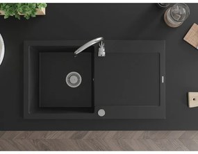 Mexen Leo 1kamrás gránit mosogató csepptálcával 900x500mm és konyhai csaptelep Telma, fekete - 6501-77-670200-00