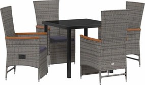 vidaXL Kert étkező szett párnával 5 pcs Szürke polirattan