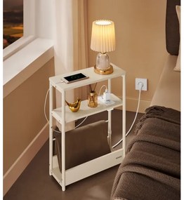 ROD kisasztal beépített konnektorral és USB-portokkal, fehér/krémszínű