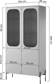 Sonatia vitrines szekrény 100 cm négyajtós - bordó