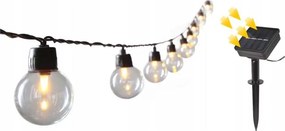 LED napelemes dekorációs fényfüzér, 30 LED, 8 üzemmód, 500 mAh, 10,6 m, IP67, meleg fehér