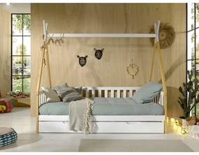 Fehér házikó alakú borovi fenyő gyerekágy tárolóhellyel 90x200 cm TIPI – Vipack