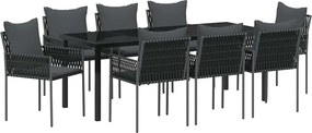 vidaXL Kert étkező szett 9 pcs Fekete és Szürke PE Rattan