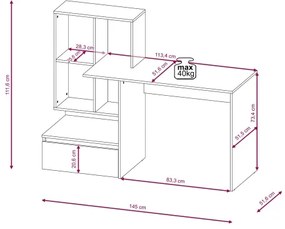 MARLO íróasztal polccal, betonszürke/fehér