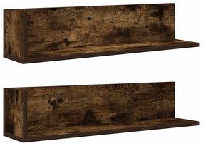 2 db füstös tölgy színű szerelt fa fali polc 75 x 16,5 x 16,5cm