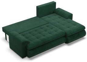 Tokio sarokkanapé, 2 ágyneműtartóval, kordbársony, jobboldali, zöld