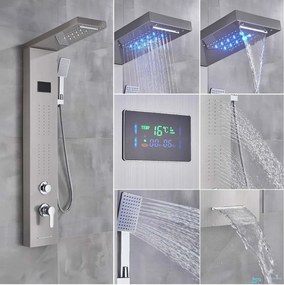 Zuhanyrendszer EYN BSP1912 LED-világítással, vízeséskifolyóval és masszázsfúvókákkal, többféle, például matt fekete és szálcsiszolt ezüst — Nikkel