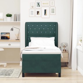 Boxspring Ágy Matraccal Sötét Zöld 90x190 cm Bársony