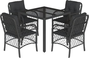 vidaXL 5 részes fekete polyrattan kerti étkezőgarnitúra párnákkal