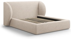 Bézs kárpitozott ágyneműtartós franciaágy ágyráccsal 180x200 cm Miley – Micadoni