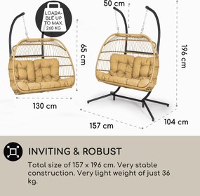 Blumfeldt Biarritz Double, függőszék, dupla ülés, párna, poliészter, alumínium, polirattan, 260 kg