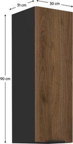 Felső szekrény, okapi dió/fekete, MENZO 30 G-90 1F