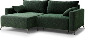 Sötétzöld zsenília kinyitható-tárolóhelyes sarokkanapé (bal oldali-heverő résszel) Leon – Maison de Rêve