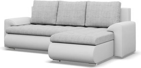Tokio sarokkanapé, 2 ágyneműtartóval, fonott + műbőr, jobboldali, szürke - fehér