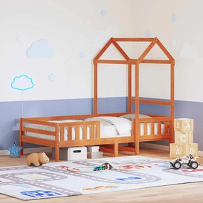viaszbarna tömör fenyőfa ágykeret tetővel 90 x 200 cm