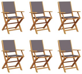 6 db antracitszürke szövet és tömör fa összecsukható kerti szék