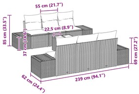 7 részes kerti szófá szett párnákkal világosszürke poli rattan
