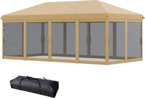 Outsunny Összecsukható Pop-Up Pavilon 6x3 m, 6 Hálós Oldallal, UV-Védelemmel és Hordtáskával, Kerti Partikhoz, Bézs | Aosom