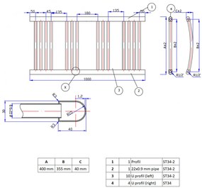 Fekete 400x1000mm törölközőszárítós fürdőszobai radiátor Welland Lux | Készletről | Gyors kiszállítással