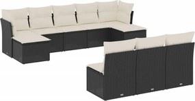 vidaXL 10 részes fekete polyrattan kerti ülőgarnitúra párnákkal