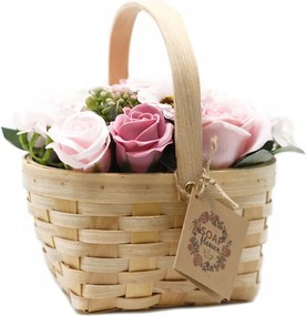 Nagy Rózsaszín Szappancsokor Fonott Kosárban